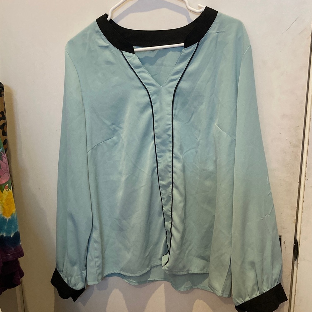 Elegant Black and Light Blue Women's Top